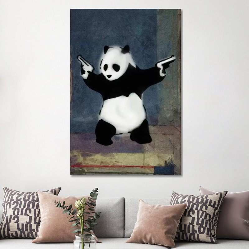 «Panda with Guns Blue Square», impression sur toile tendue, H 60 po x l 40po x P 1,5 po
