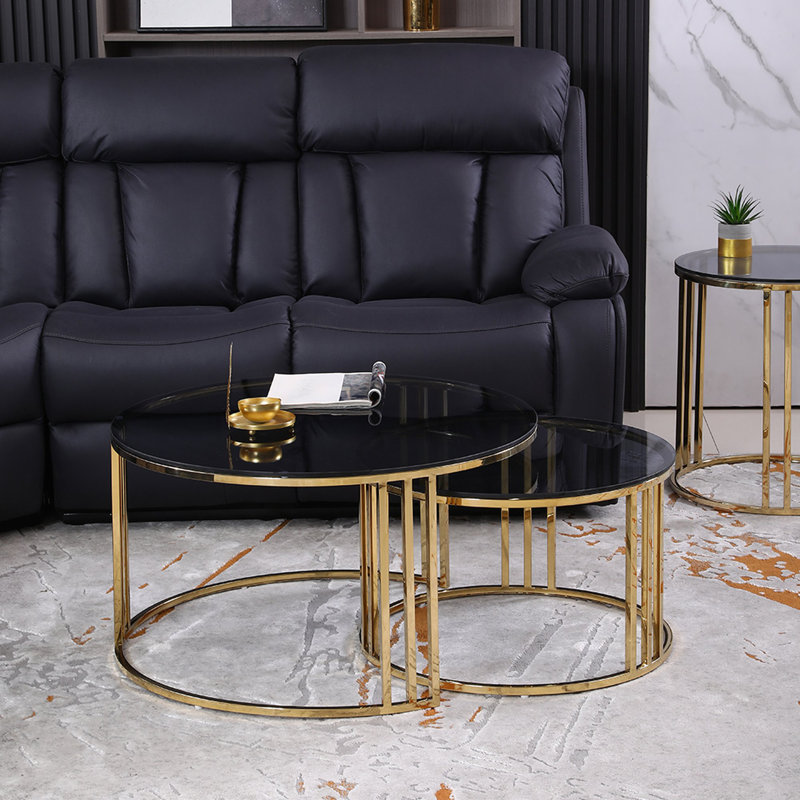 Erardo Frame Coffee Table, Gold, Smoke Blue Tempered Glass
