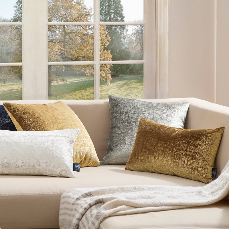 Gold Textured Velvet Throw Pillow Cover, Decorative Cushions for Sofa Bed, Gold, Rectangle 12"H x 20"W