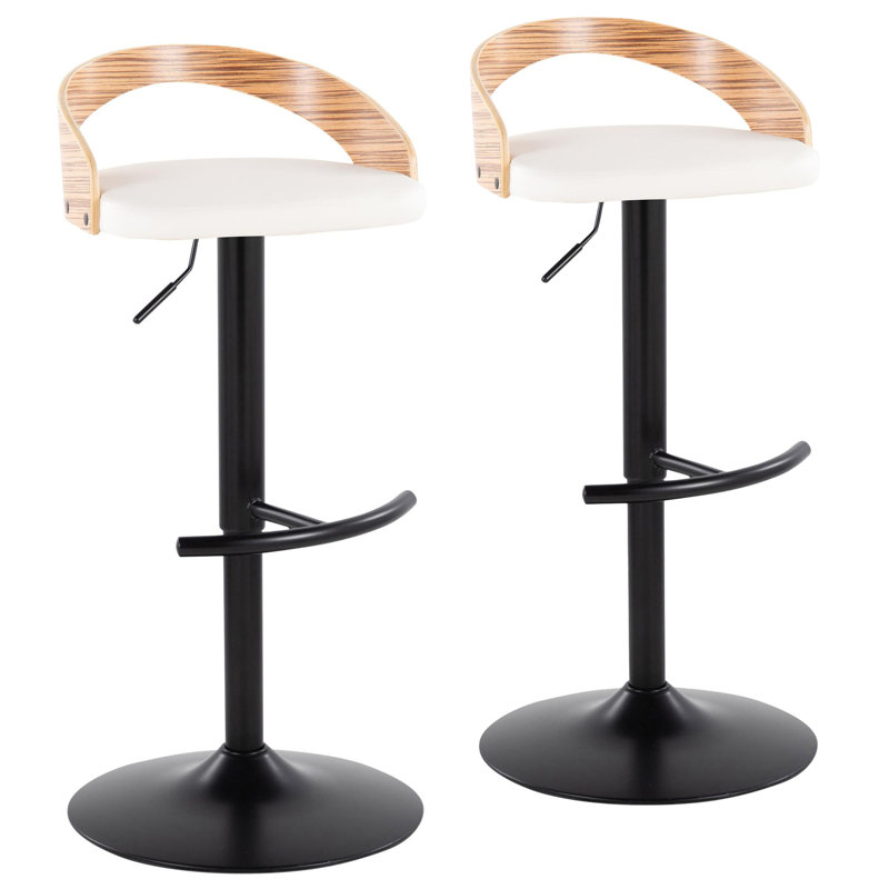 Tabouret de bar réglable et pivotant Grotto, Naturel / naturel, Blanc