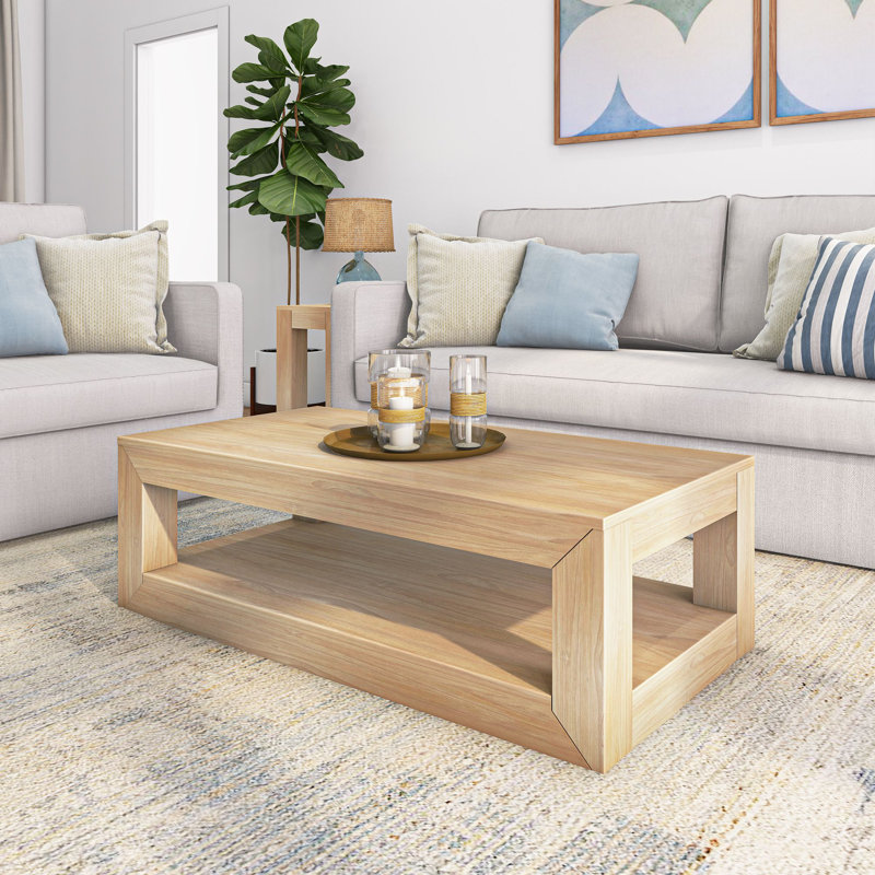 Table basse Casmey, Blond brossé au métal, H 15 po x l 48 po x P 24 po 
