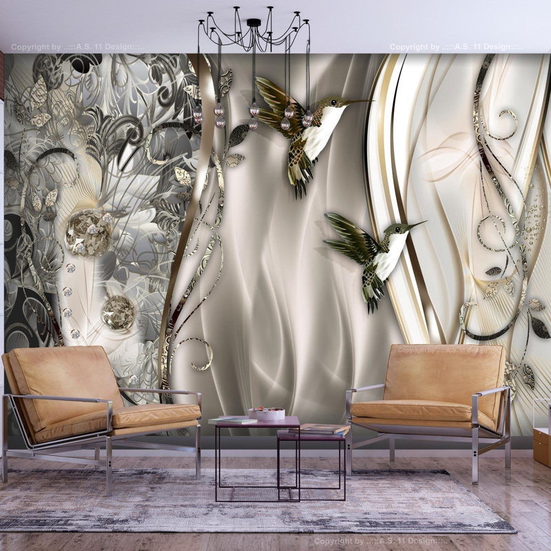 Murale Colibris sur la vague, L 6,83 pi x l 9,83 pi