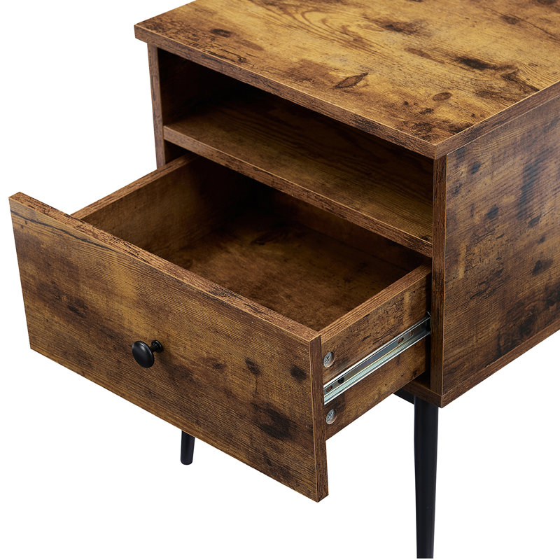 Ensemble de 2 tables de chevet brun antique avec tiroir et tablette ouverte, petites tables de chevet / tables d'appoint étroites pour chambre à coucher, salon, dortoir, appartement, entrée, bureau, tables de bout modernes avec rangement pour petits espaces