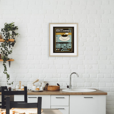 «Safety First Have A Coffee», impression sous verre encadrée, par Tobe Fonseca