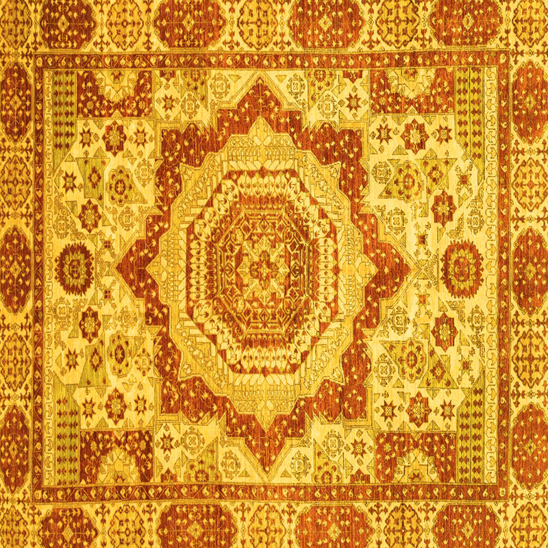 Tapis oriental en laine / polyester tissé à la machine en jaune / orange, Carré 3 pi