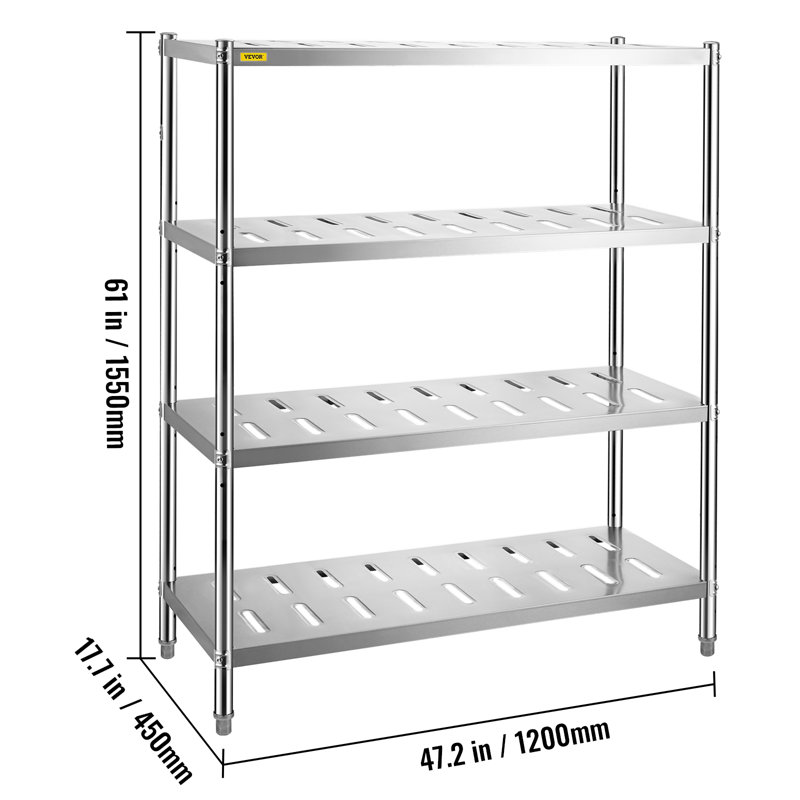 Étagère en acier inoxydable modèleski, H 61 po x l 47,2 po x P 17,7 po