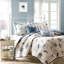 Courtepointe réversible en microfibre, très grand, bleu avec coquillage et coussins décoratifs plissés très grand corail-121318494