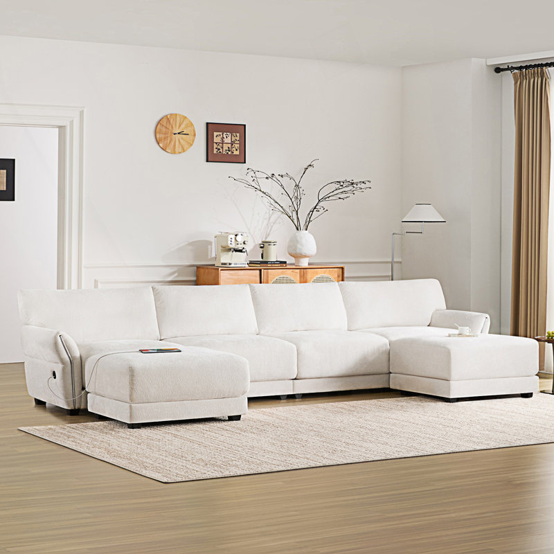 Canapé modulaire modulaire, canapé en U avec USB et chargeur de type C, Blanc