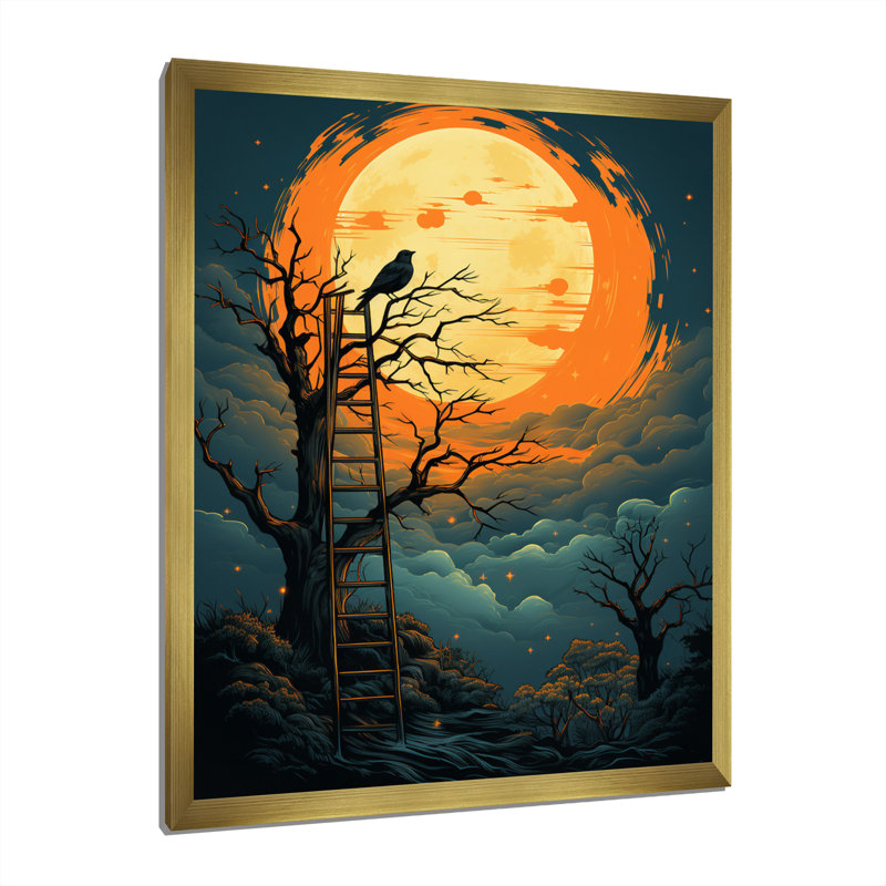 «Bird Climbing The Sky» sur toile, H 20 po x l 12 po x P 1 po, Encadrement doré