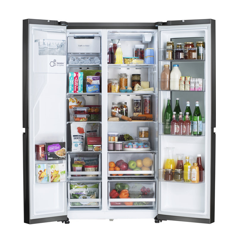 Black Stainless Steel 27 cu. ft. Smart Side-by-Side Refrigerator with InstaView and Craft Ice