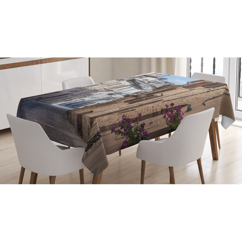 Mediterranean Tablecloth, Italian Apartments Aged City Countryside Italy Dreamy Path Destination Photo, Rectangular Table Cover For Dining Room Kitchen Decor, 52" X 70", Multicolor