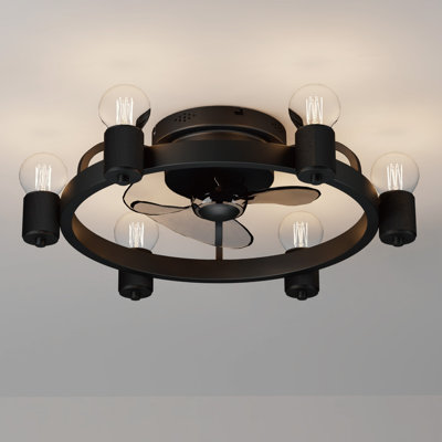 19.7 In. Classic Black Farmhouse Ceiling Fan With Light With Remote Control And 180° Swivel E26 Base, Bulb Not Included
