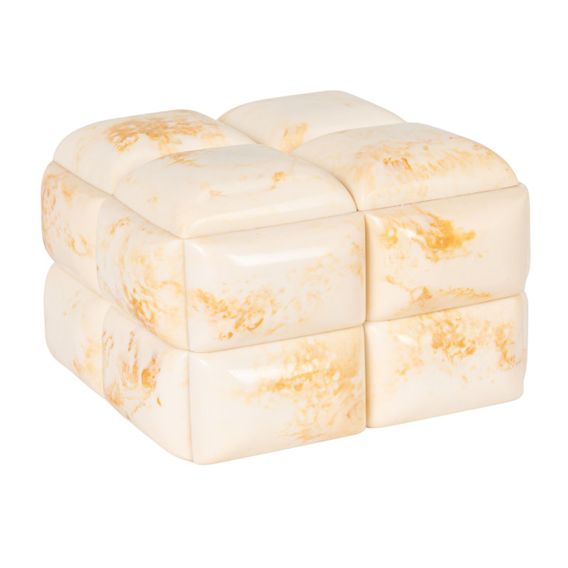 Boîte de rangement décorative cloutée en marbre marbré avec couvercle, 7"L x 7"W x 4"H, Ivoire ivoire