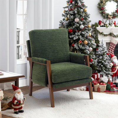 High Back Mid-Century Modern Accent Armchair with Solid Wood Frame and Plush Cushions for Living Room