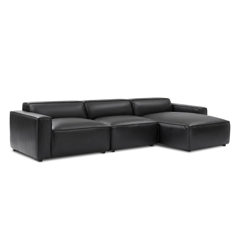Canapé modulaire en cuir Hamall Nathan, Cuir véritable noir, Orienté à droite