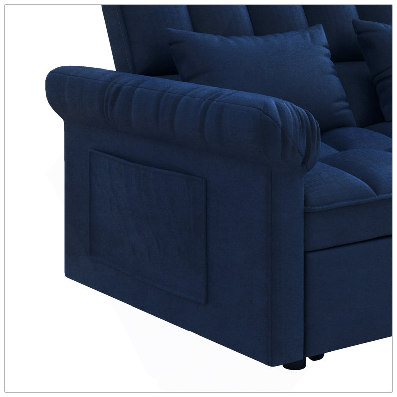 Loveseats Sofa Bed With Pull-Out Bed,Adjsutable Back-Blue