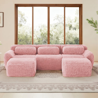 Canapé en forme de U sans os 32D à haute densité de conception de fond antidérapant avec combinaison de méridienne, emballage sous vide à compression complète, conception de siège profond pour la chambre à coucher, le bureau et le cinéma maison, rose