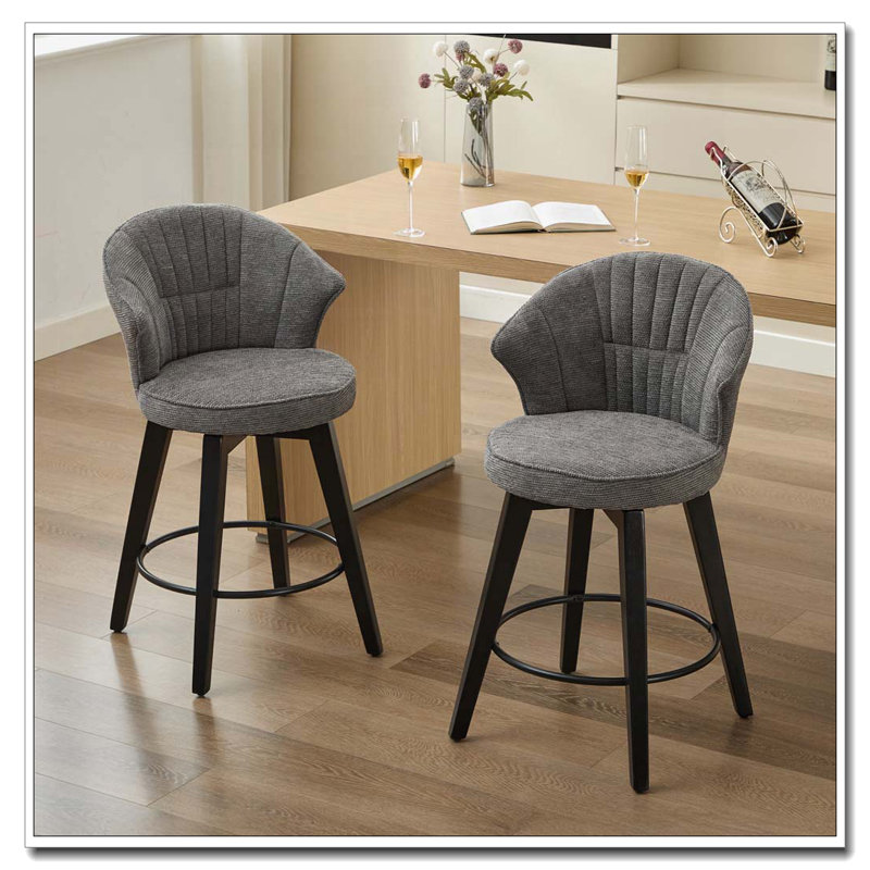Chenille Fabric Swivel Counter Height Bar Stools, Gray