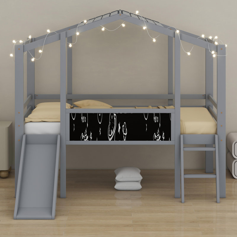 Loft Bed With Ladder And Slide, Gray