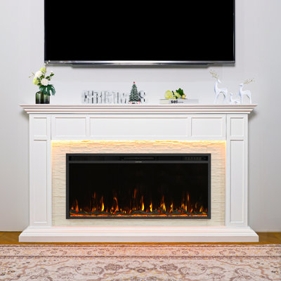 68.9" Electric Fireplace Heater Mantel Tv Stand With Remote Control, Overheat Protection