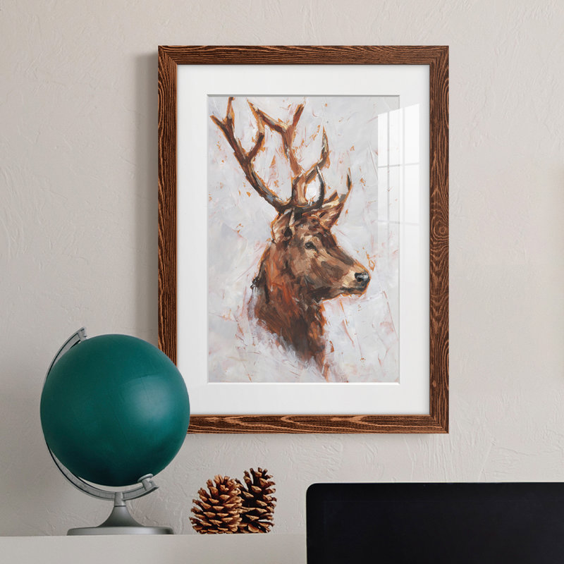 Étude de cerf II - peinture encadrée, Cadre en érable, H 32 po x l 23 po x P 1 po