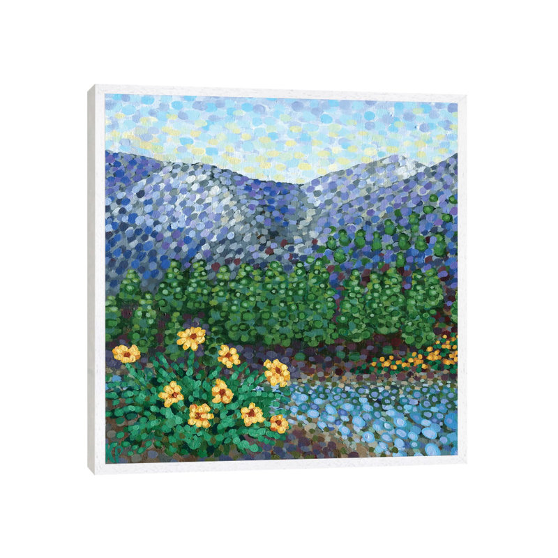 Mountain High by Kristen Pobatschnig - Painting on Canvas, White Framed, 45.72cm H x 45.72cm W x 3.81cm D
