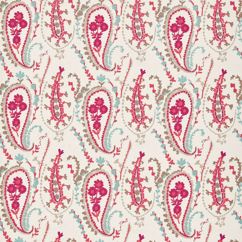 Jamila Fabric, Coral/Aqua
