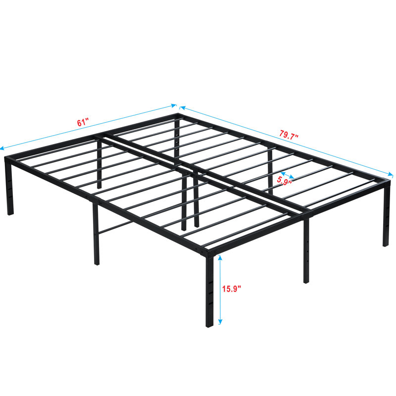 Structure de lit en métal noir très résistant, processus d'installation rapide, fonctionnement silencieux, résistance de charge de 1000 livres, lattes en acier fermes pour le matelas, espace de rangement sous le dessous, connexion rapide des trous de pieds