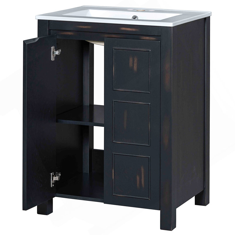 Petit ensemble de meuble-lavabo de style rétro avec lavabo en céramique, 2 portes à fermeture douce