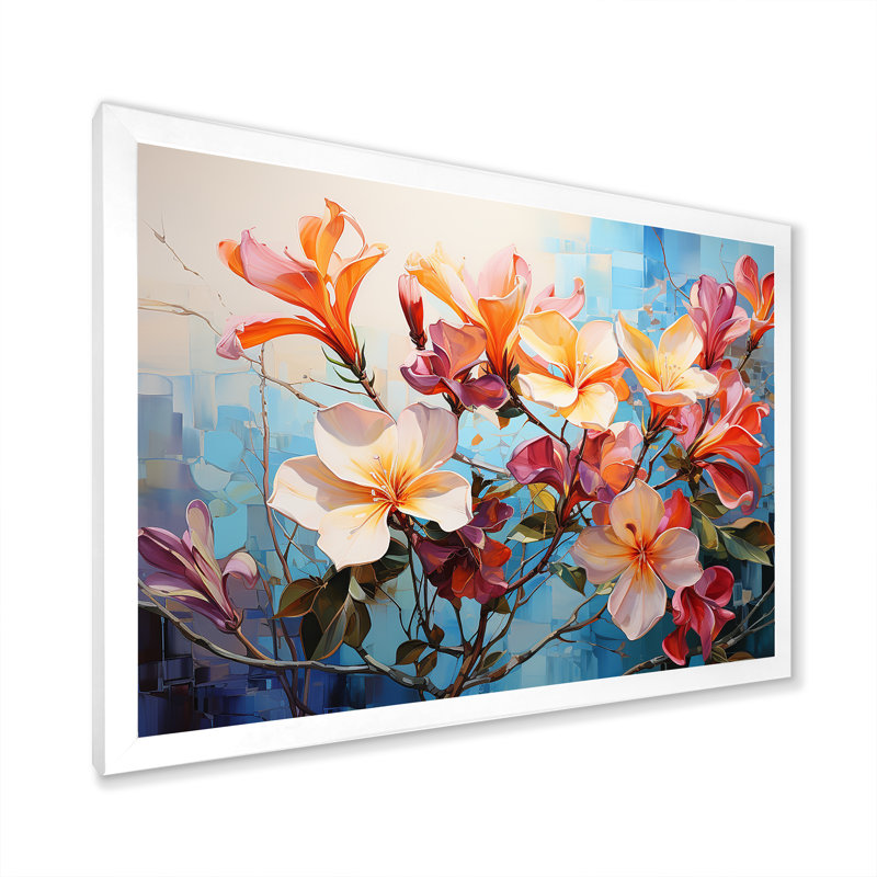 Floral Grace In Plumeria Harmony I sur impression sur toile, Cadre photo blanc, H 24 po x l 32 po x P 1 po