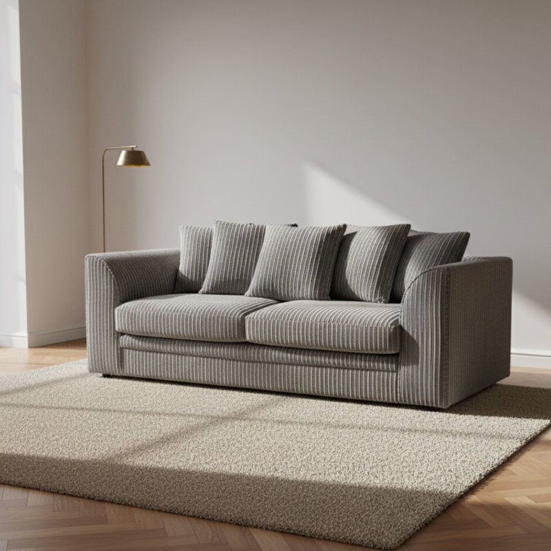 3 Seater Corduroy Sofa, Grey, 90cm H x 190cm W x 90cm D