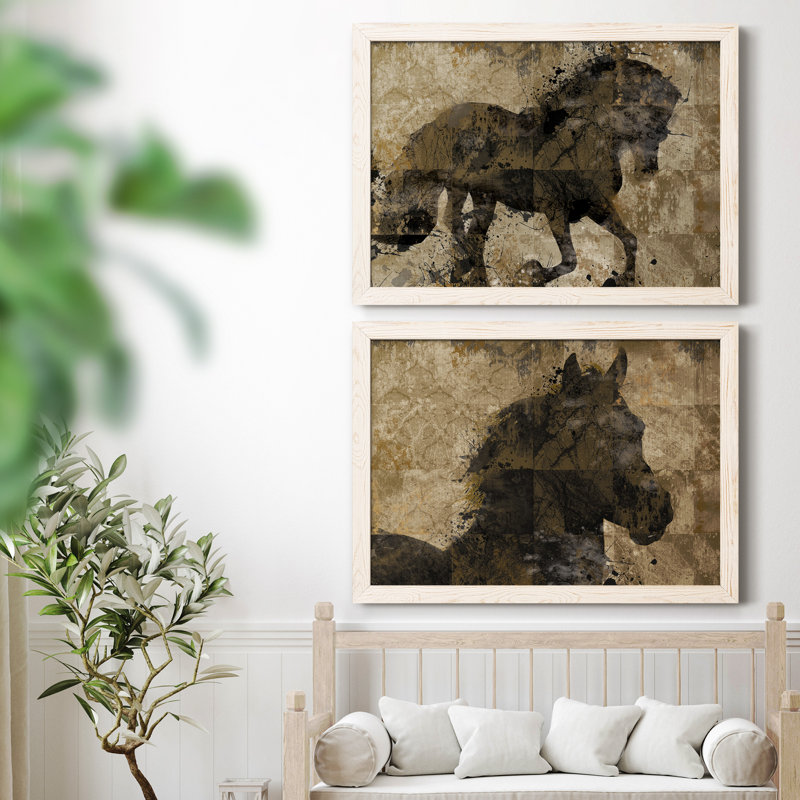 Midnight Stallion - ensemble de 2 peintures sur toile encadrées, H 37,5 po x l 55 po x P 1,5 po, Cadre blanc