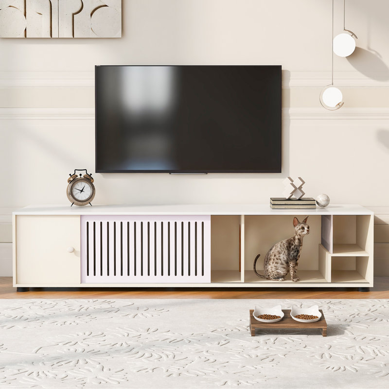 Furniture Style Cat TV Stand  With Storage and Removable sliding door