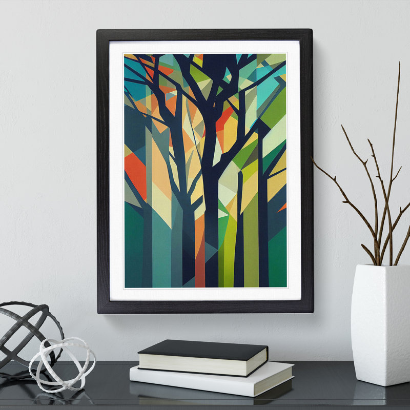 Abstract Art Tree No.1 - Single Picture Frame Print, 64cm H x 46cm W x 2cm D, Black