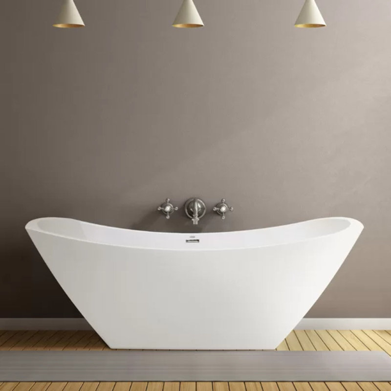 Denali 70'' x 36'' Soaking Solid Surface Bathtub, Satin Nickel, Matte White