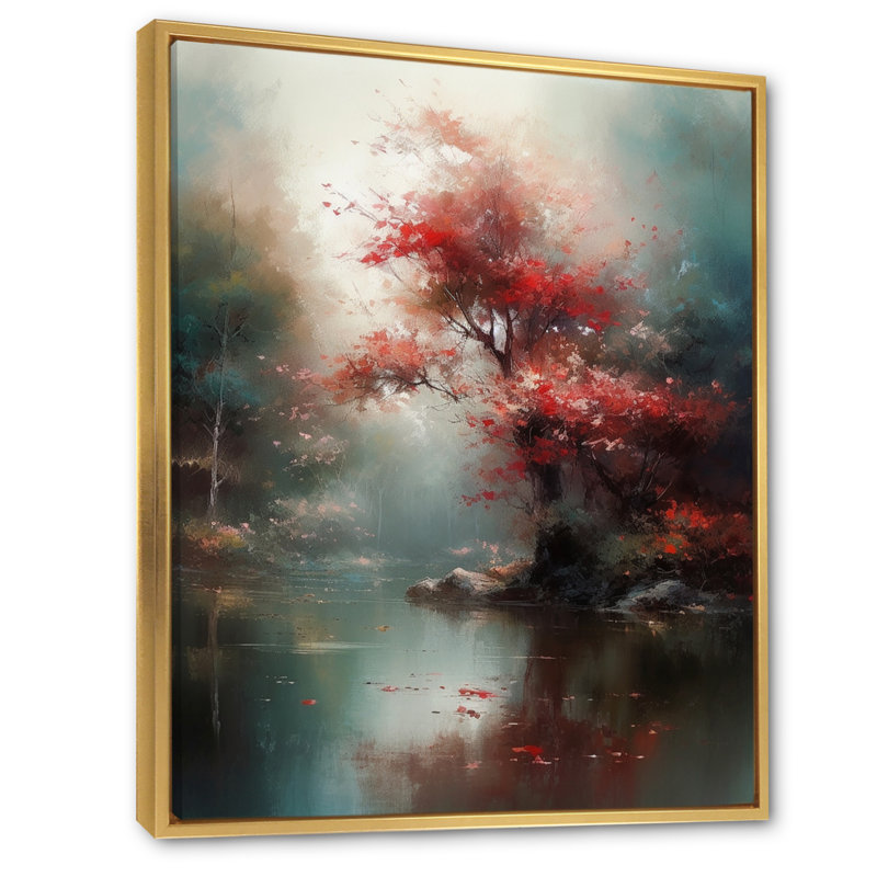 Nayna Red, charmante cerise Lilly sur toile, H 20 po x l 12 po x P 1 po, Cadre flottant doré