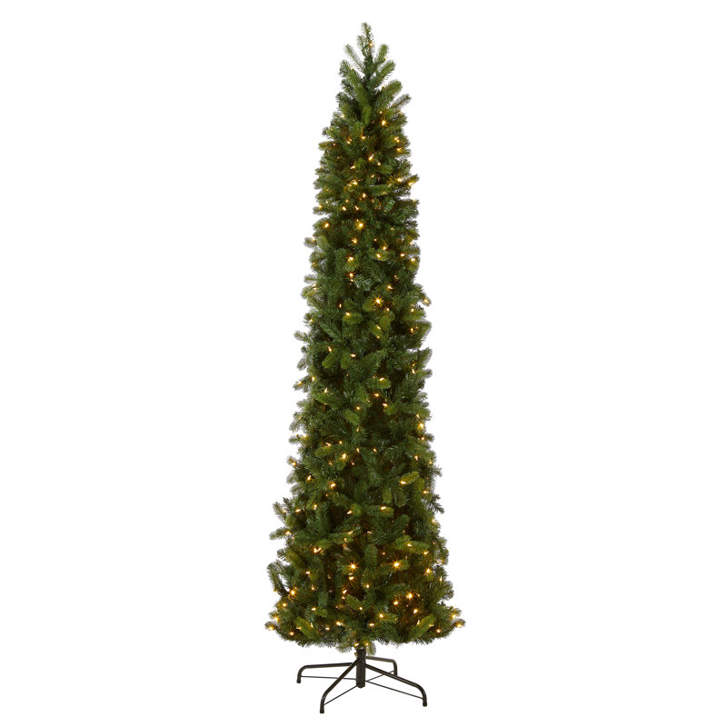 The Holiday Aisle® Downswept DouglasFir Pencil Slim Tree with Dual Color LED Lights, 9'