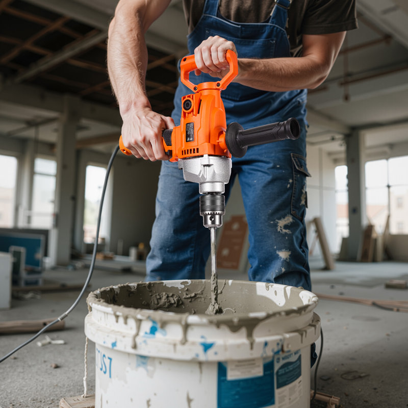 Mélangeur de perceuse, ensemble de mélangeur de perceuse électrique filaire de 1/2 pouce, perceuses de 0-850 tr / min 5,4A, perceuse à mélanger avec poignée en D pour le perçage et le mélange, mélangeurs à ciment portatifs pour fourrage, peinture, ciment