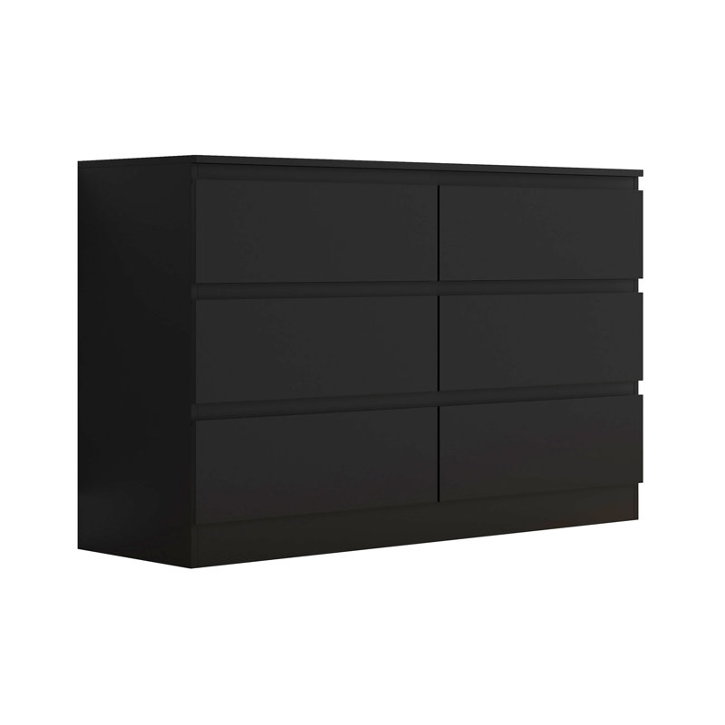 FWStyle Stipes 6 Drawer Wide 3+3 Chest Of Drawers - Matt Black, Black