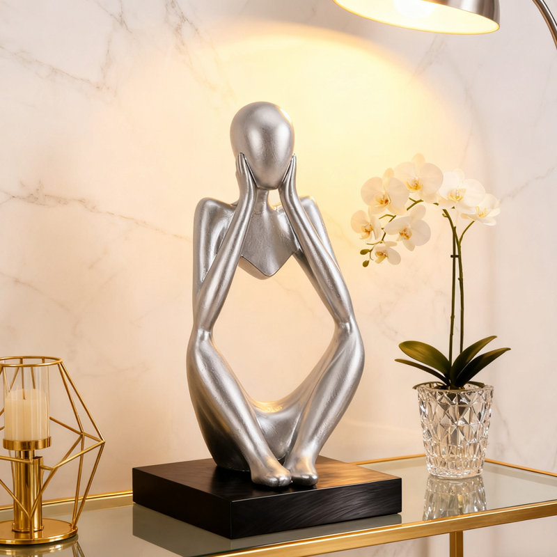 Mini sculpture argentée en résine, art abstrait pour la décoration de bureau à domicile, Argent argent
