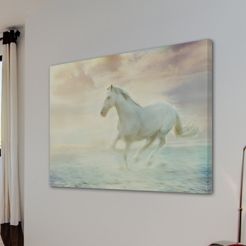 « galloping through the water », reproduction d’art sur toile tendue, H 40 po x l 60 po x P 1,5 po