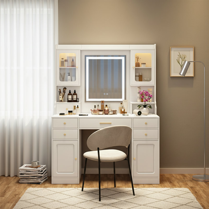 Grand ensemble de meuble-lavabo l 41,3 po - fini blanc, miroir, 6 tiroirs et tablettes de rangement