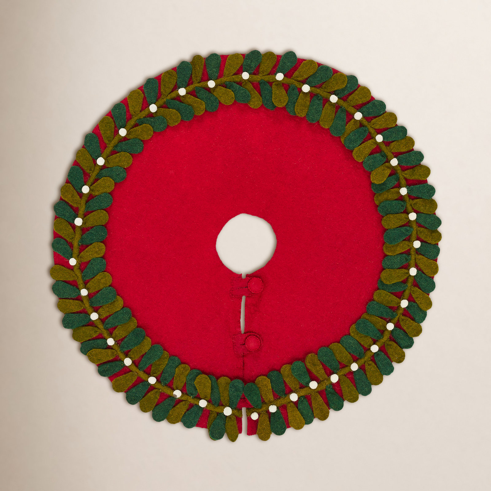 Handmade Mistletoe Wool Tree Skirt