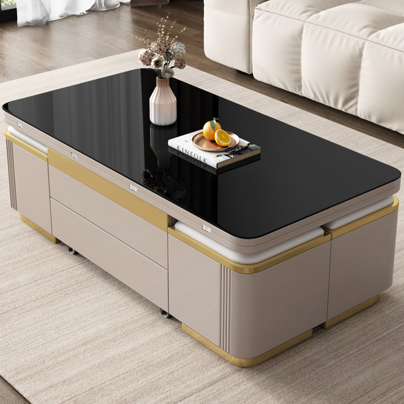 47.24”Modern Lift Top Coffee Table with 4 Stools, 3 in 1 Multi-Function Center Table,Extendable Dining Table for Living Room