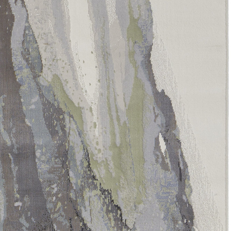 Tapis de couloir vert, mauve et ivoire