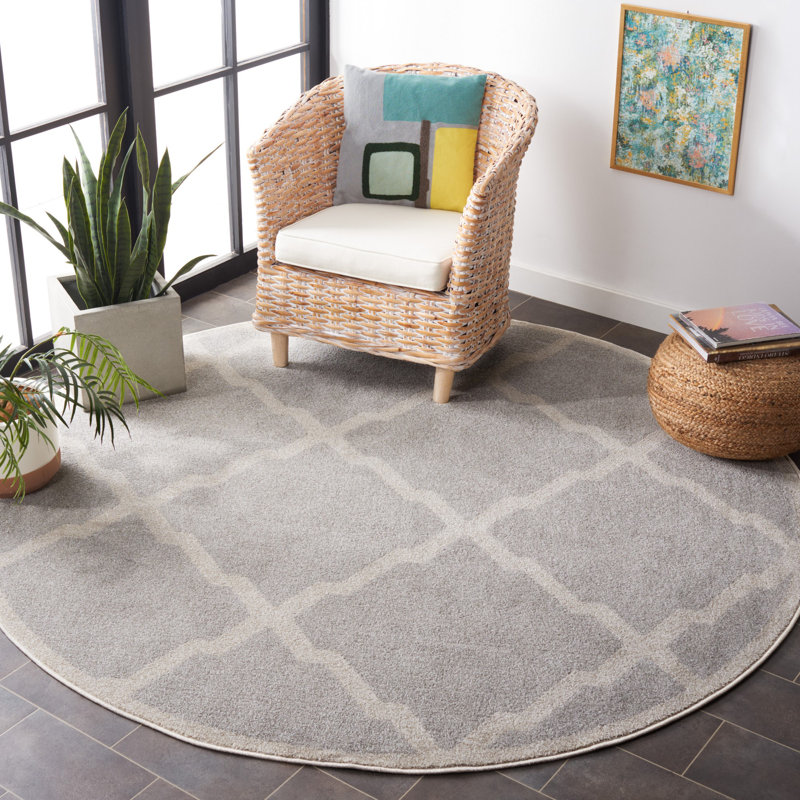 Tapis géométrique gris clair / beige Ammundsen, Rond 7 pi