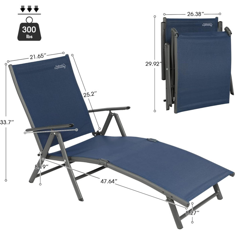 Chaise de plage Nicoy, Gris, Bleu marine
