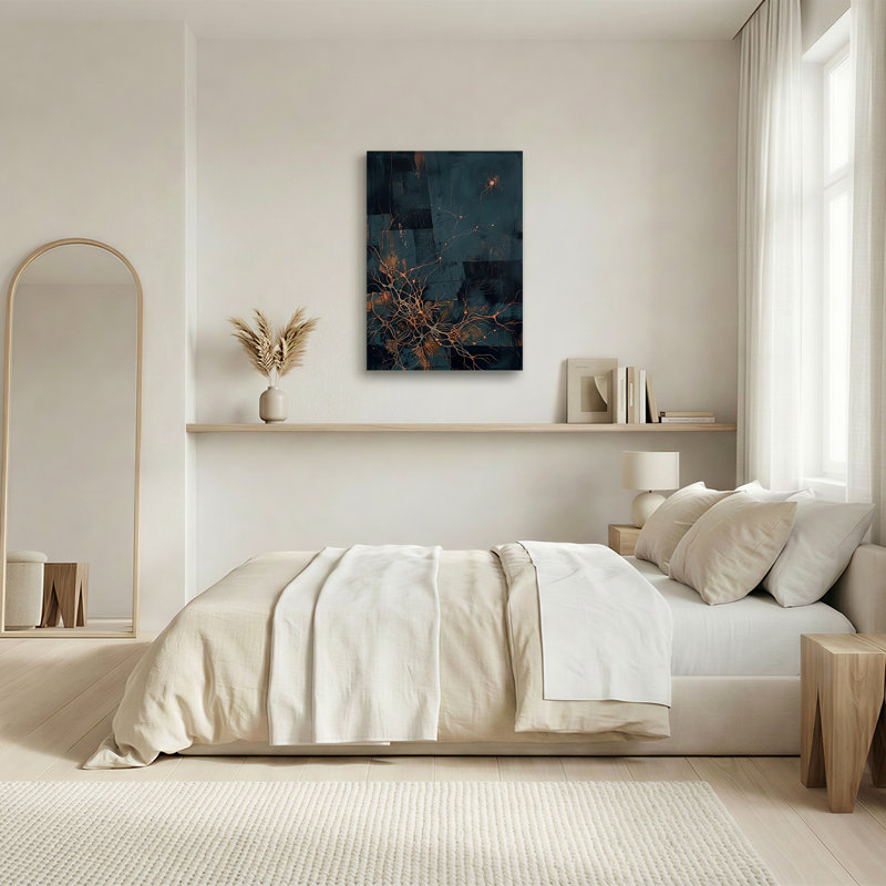 Art mural sur toile, blocs de cuivre sur fond texturé bleu sarcelle foncé, H 36 po x l 24 po