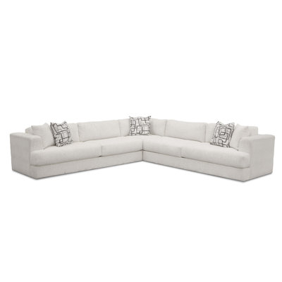 Low Profile 3-Piece L-Shaped Sectional Sofa with Feather-Blend Cushions, Washable Covers & Designer Toss Pillows - Modern Contemporary Upholstered Living Room Furniture, Fluffy Riverrock Fabric