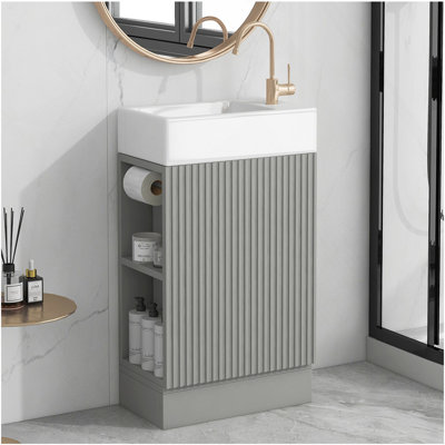 18.6" Bathroom Vanity With Sink, Bathroom Vanity Cabinet With Two-Tier Shelf, Left Or Right Orientation, Grey 